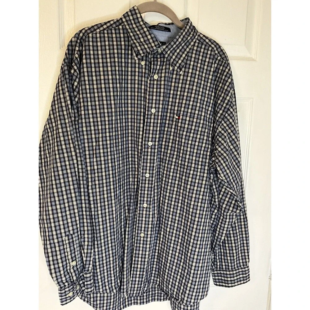 Tommy Hilfiger Men's Long Sleeve Button‎ Front Plaid Shirt Size XL